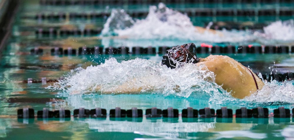<p>Now-senior Maddy Norford swims the 100-meter breaststroke during the Gamecocks’ meet against Georgia Tech on Jan. 18, 2020. The team earned a win at home, 197-103. &nbsp;</p>