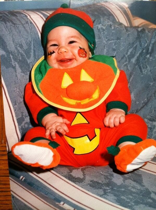 	&#8220;#tbt to my first Halloween! It was meant to be&#8230;18 years later the pumpkin tattoo was a gamecock one!&#8221;