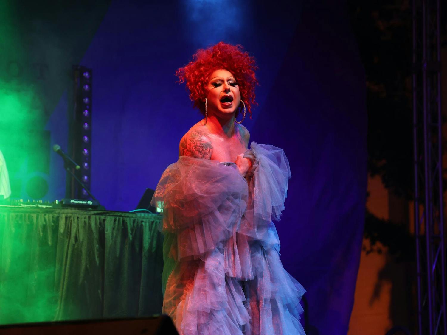 Atlanta drag queen Phoenix performs on stage at the Famously Hot SC Pride Festival on Oct. 4, 2025. Phoenix competed in both season three of "RuPaul's Drag Race" and season 10 of "RuPaul's Drag Race All Stars."