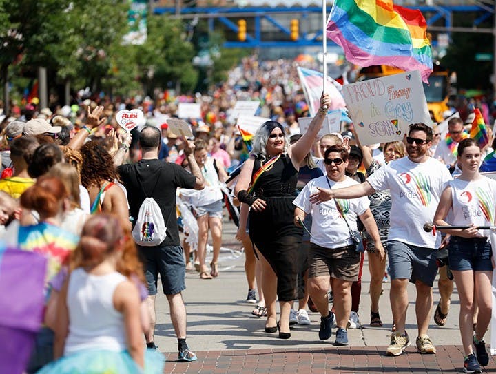 People march at the 2018 Columbus Pride Parade. The public support for gay rights has increased massively in the past 40 years, historical data shows. (The Columbus Dispatch/TNS)