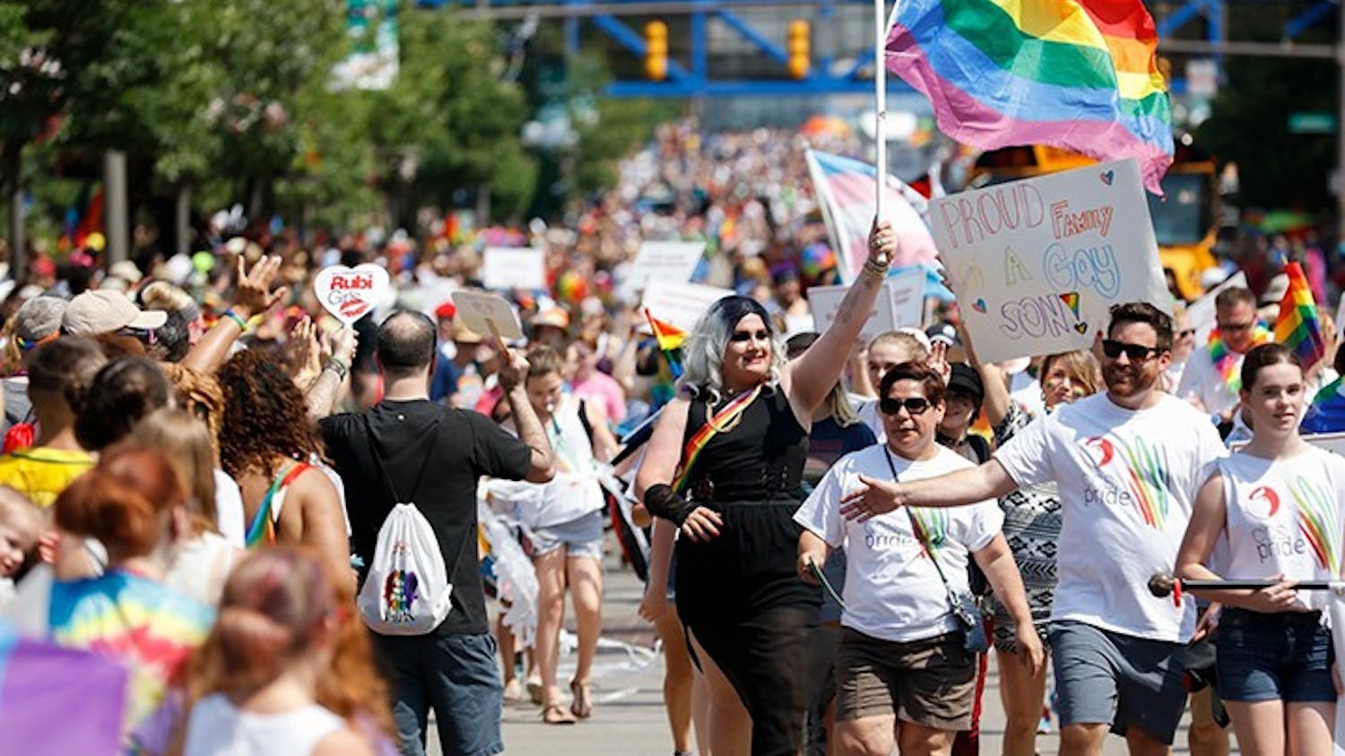 People march at the 2018 Columbus Pride Parade. The public support for gay rights has increased massively in the past 40 years, historical data shows. (The Columbus Dispatch/TNS)