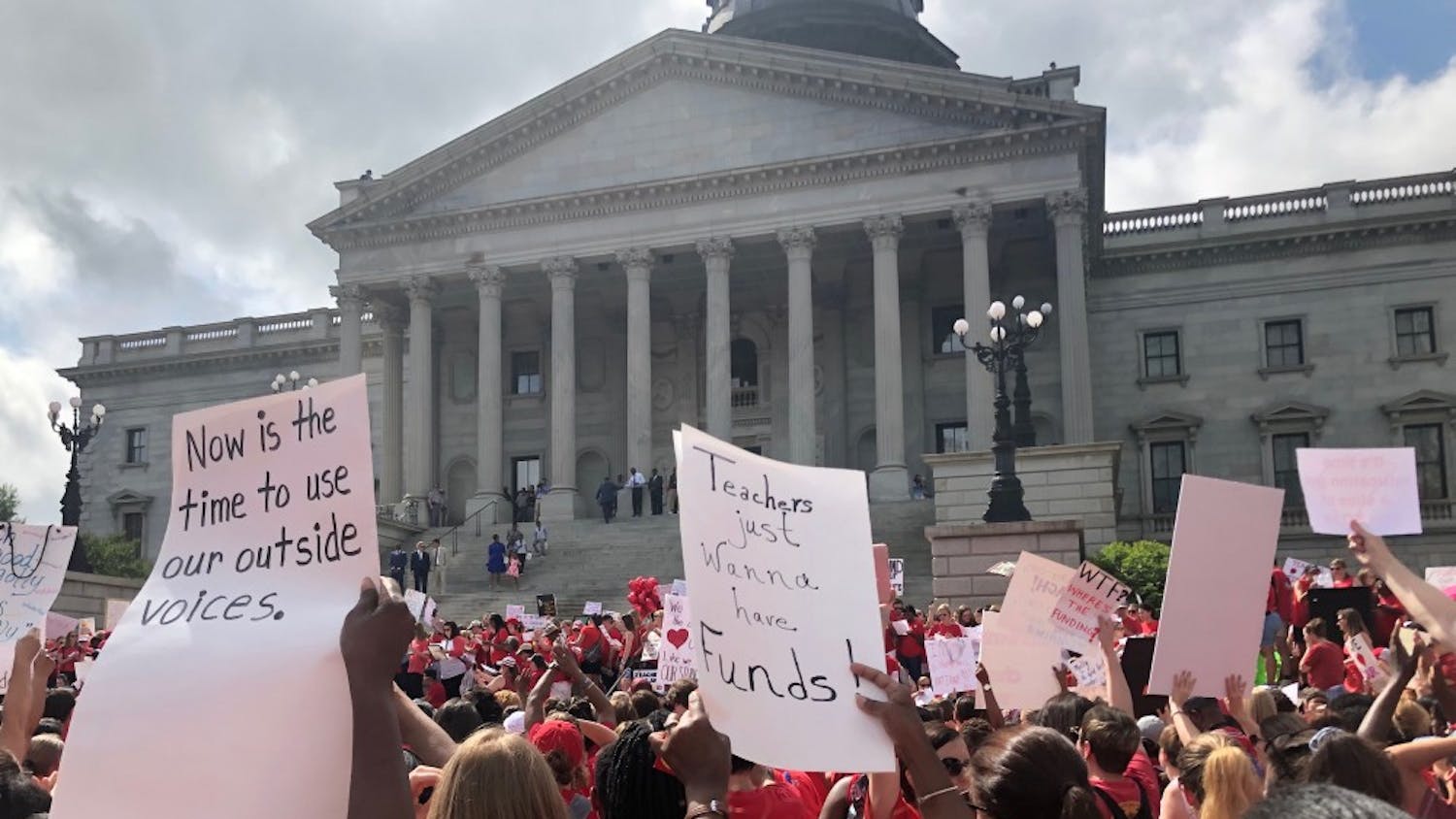 More than 10,000 people marched on South Carolina State House grounds to protest the state education system on May 1, 2019. Teachers called for higher pay, smaller classes and mental health counseling for students.