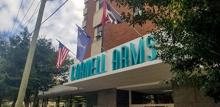 "Cornell Arms Apartments is located just a block away from the Horseshoe on Pendleton Street. The building houses a mix of students, non-students and families."