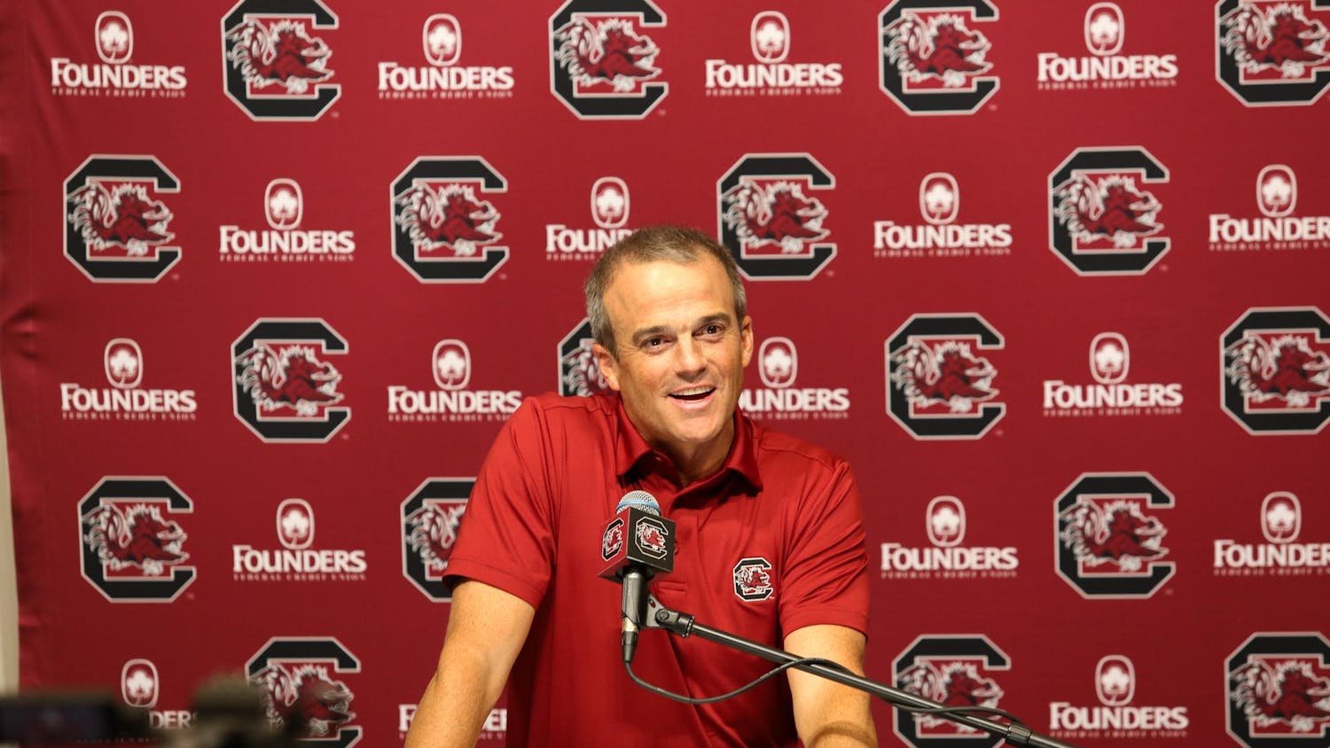 Head coach Shane Beamer reflects on the past weekend's game against the University of North Carolina during the press conference on Sept. 5, 2023. Coach Beamer discussed the team's early season performance and practice attitude ahead of its contest against Furman this weekend.