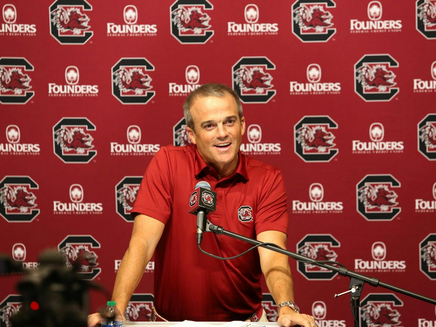 Head coach Shane Beamer reflects on the past weekend's game against the University of North Carolina during the press conference on Sept. 5, 2023. Coach Beamer discussed the team's early season performance and practice attitude ahead of its contest against Furman this weekend.