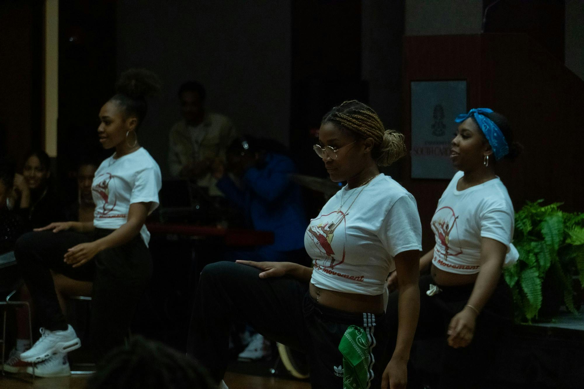 Dance group Melanin Movement performs a choreographed step routine during the talent showcase at Back II Black on Feb. 25, 2022. The Back II Black talent showcase included a variety of performances including original songs, dancing, and spoken word poetry. 