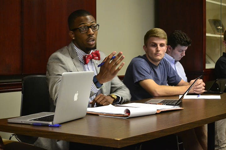 Tim Bryson and Zach Driver headed Fraternity Council's weekly meeting Monday evening.