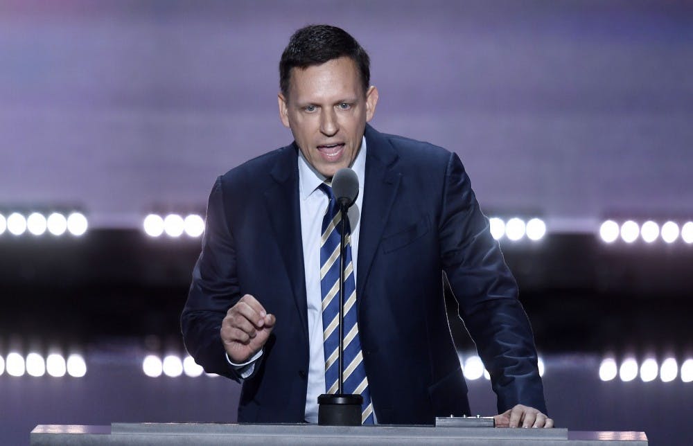 Entrepreneur Peter Thiel speaks on the last day of the Republican National Convention on Thursday, July 21, 2016, at Quicken Loans Arena in Cleveland. (Olivier Douliery/Abaca Press/TNS)