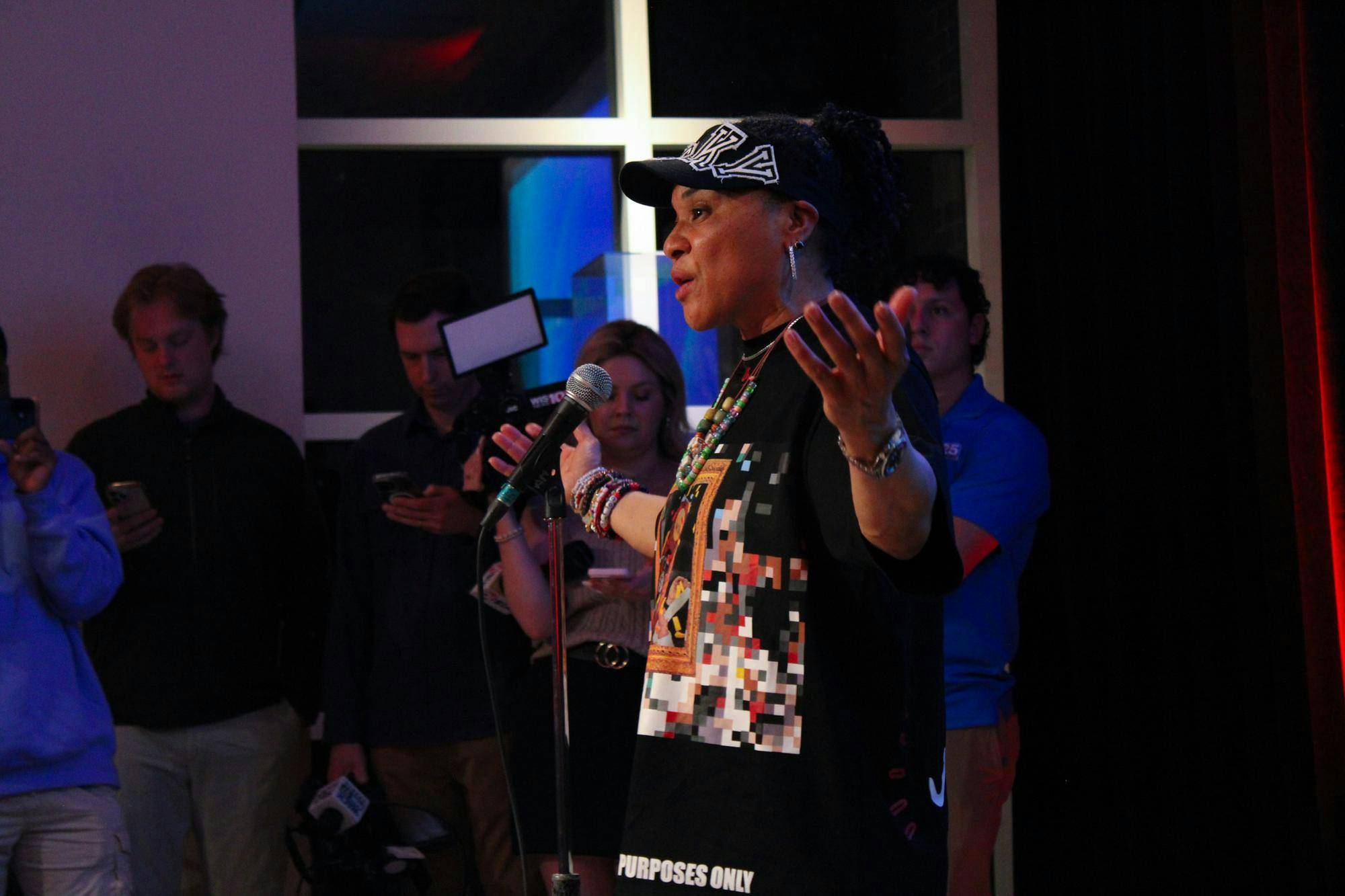 Dawn Staley speaks after the No. 1 seed selection of the South Carolina women's basketball team at the NCAA Selection Show fan event on March 15, 2026, at the Columbia Museum of Art. Staley was elected to the American Academy of Arts and Sciences 2026 class.