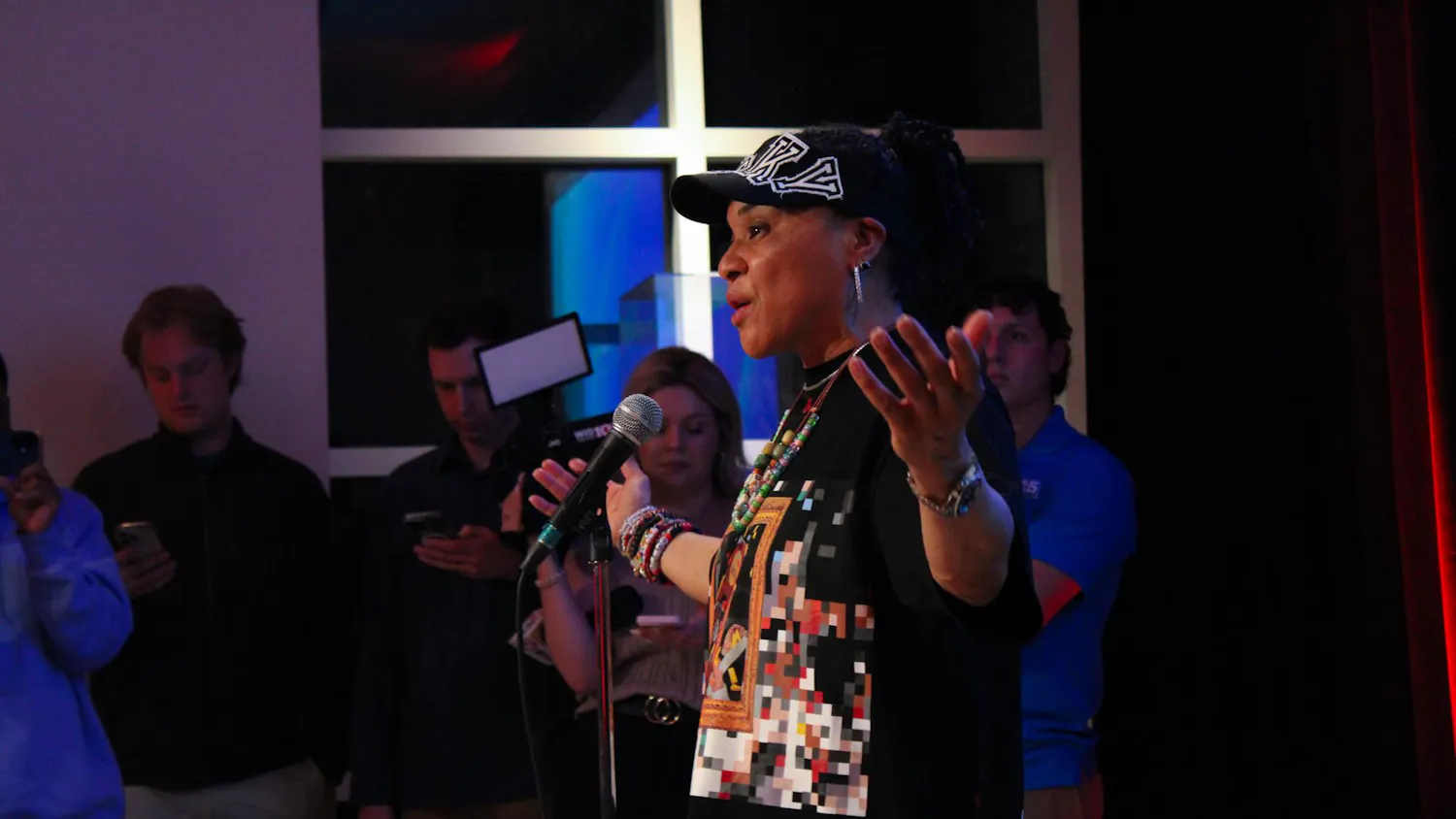 Dawn Staley speaks after the No. 1 seed selection of the South Carolina women's basketball team at the NCAA Selection Show fan event on March 15, 2026, at the Columbia Museum of Art. Staley was elected to the American Academy of Arts and Sciences 2026 class.