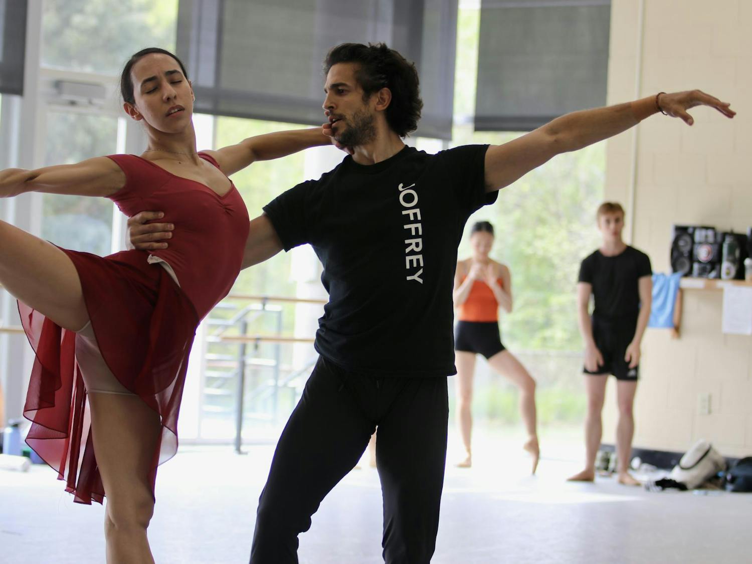 Company members Amanda Assucena and Fernando Duarte practice partner work during rehearsal for the April 5, 2025, performance. Assucena joined the Joffrey Ballet in 2013.
