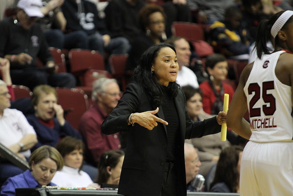 	Women’s basketball coach Dawn Staley is a five-time WNBA all-star and won three Olympic gold medals.