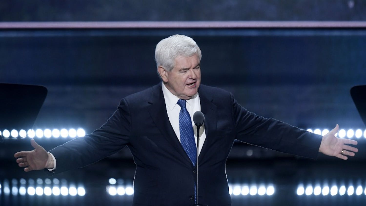 Former House Speaker Newt Gingrich speaks on the third day of the Republican National Convention at Quicken Loans Arena in Cleveland on Wednesday, July 20, 2016. (Olivier Douliery/Abaca Press/TNS)