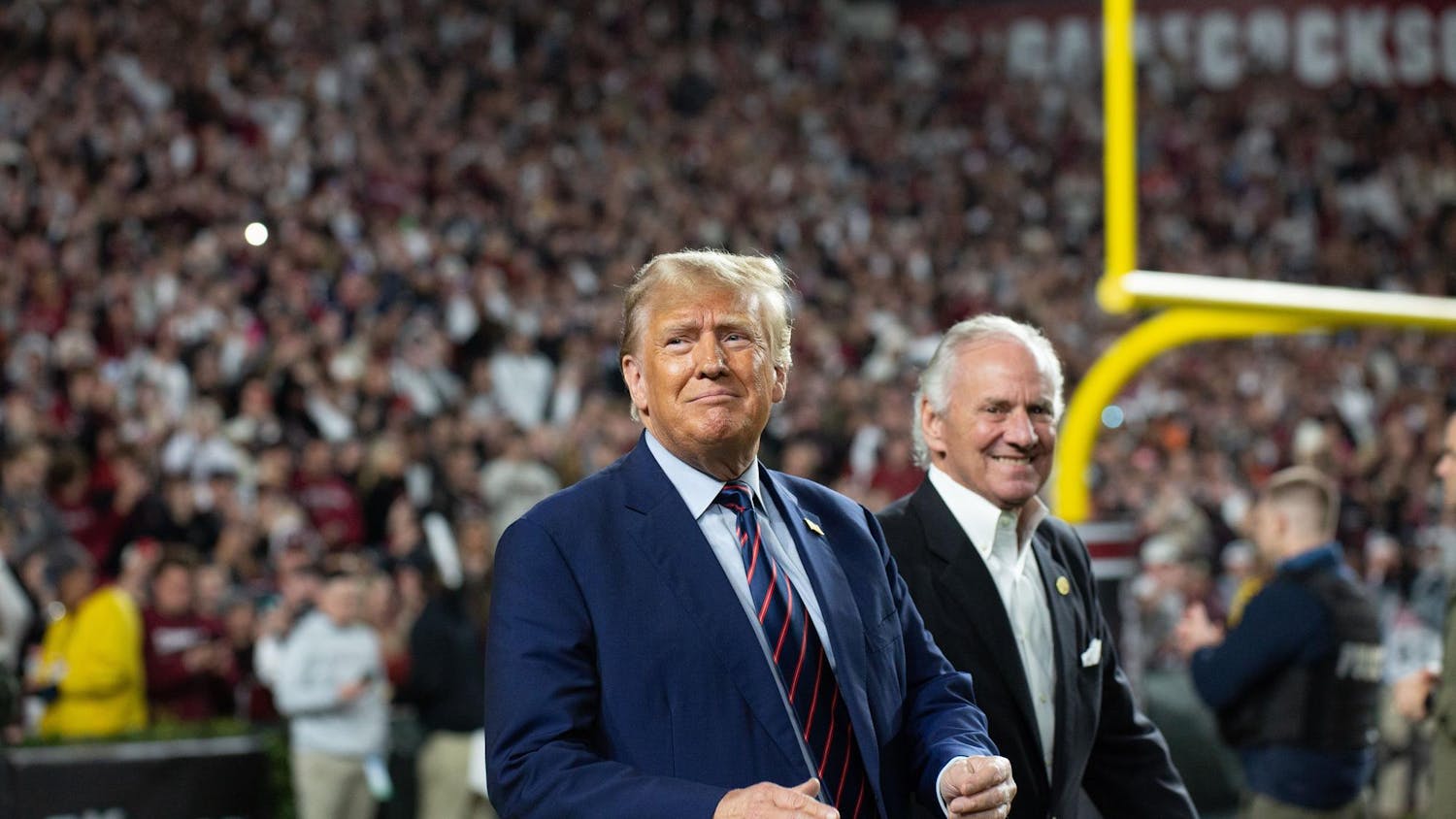 FILE — 45th President Donald Trump joins South Carolina Gov. Henry McMaster at Williams-Brice Stadium on Nov. 25, 2023. USC professors spoke to The Daily Gamecock about how the former president's proposed tariffs could affect South Carolina.