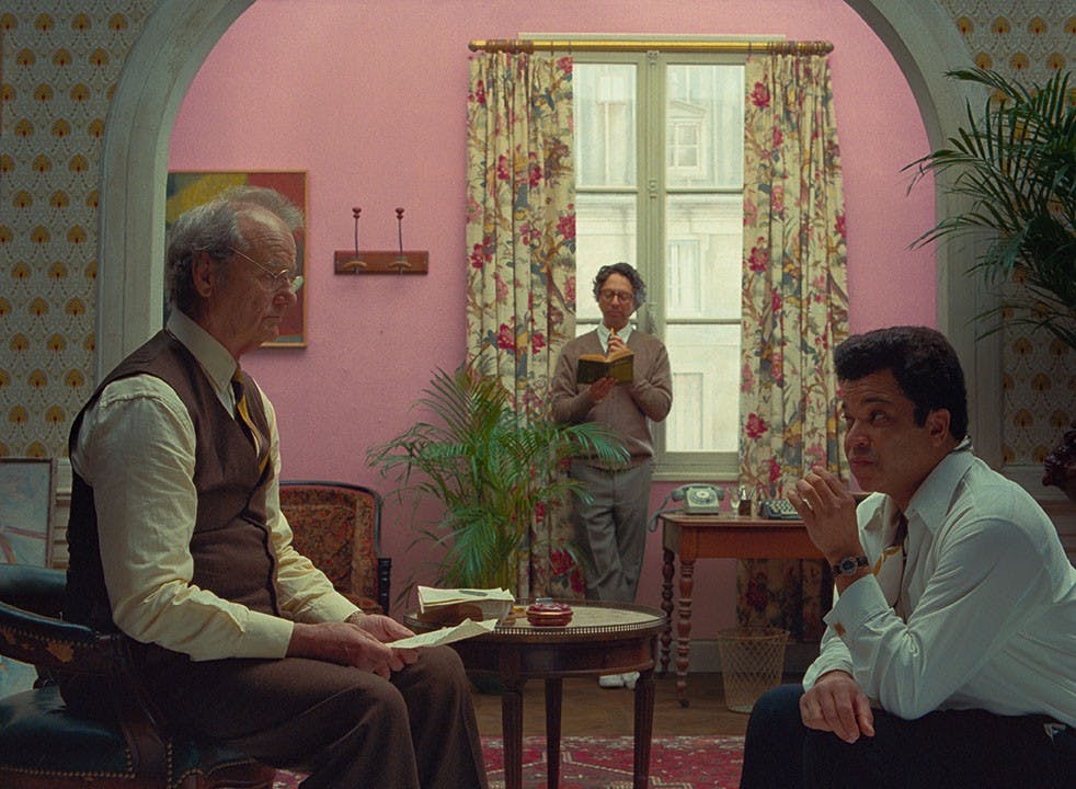 From left, Bill Murray, Wally Wolodarsky and Jeffrey Wright in the film "The French Dispatch."