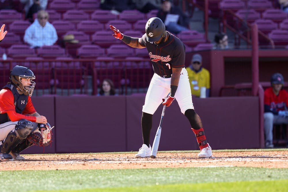 <p>FILE- Junior outfielder Kennedy Jones gets ready to bat during the Gamecocks’ 12-1 victory over Belmont at Founders Park on Feb. 25, 2024. The Gamecocks suffered its second series loss of the season to Ole Miss over the weekend.</p>