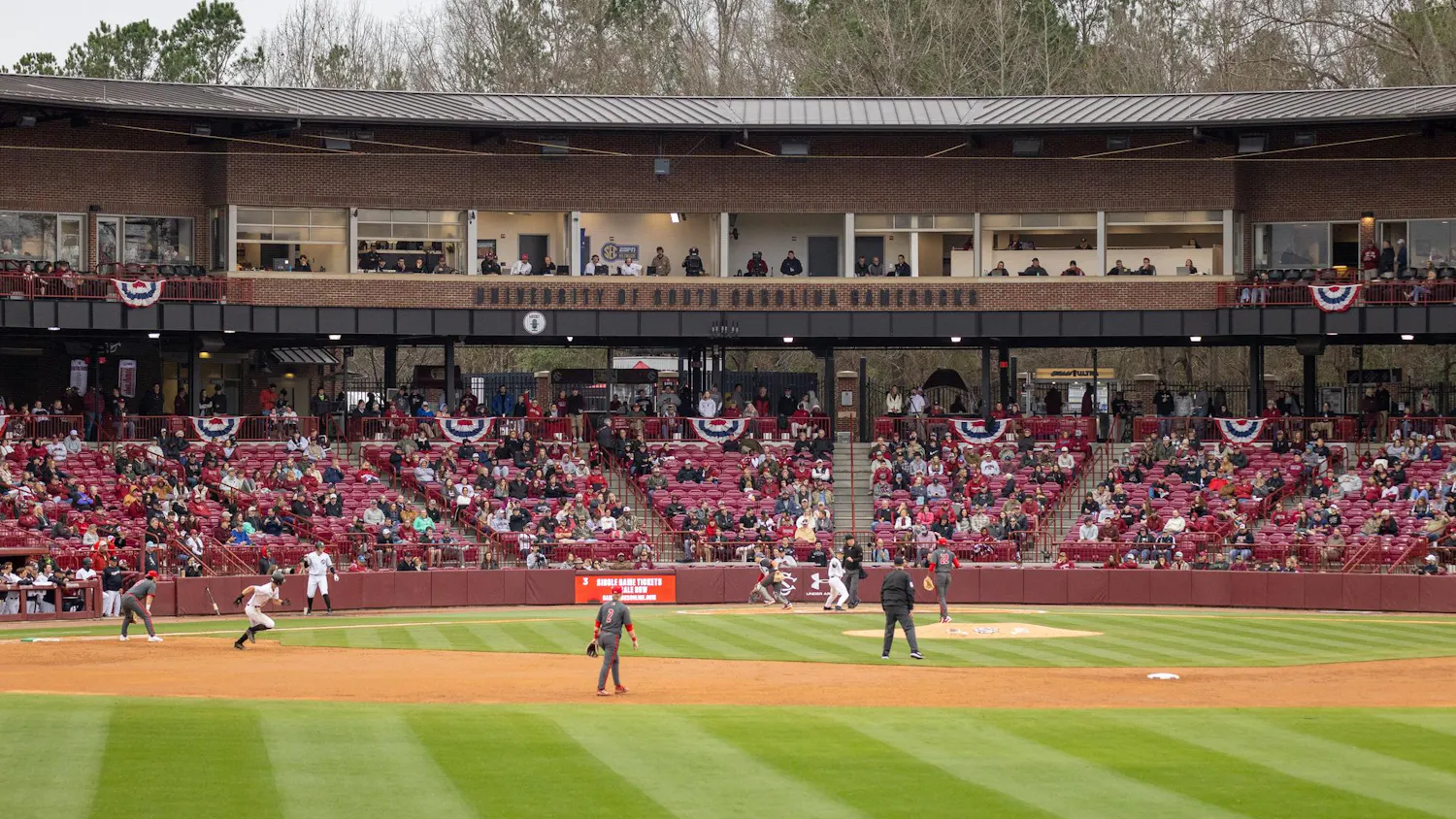 FILE — A view of Founders Park during a game between South Carolina and Sacred Heart University on Feb. 15, 2025. Former Gamecock pitcher Jordan Montgomery signed to play for the Texas Rangers in a one-year contract.