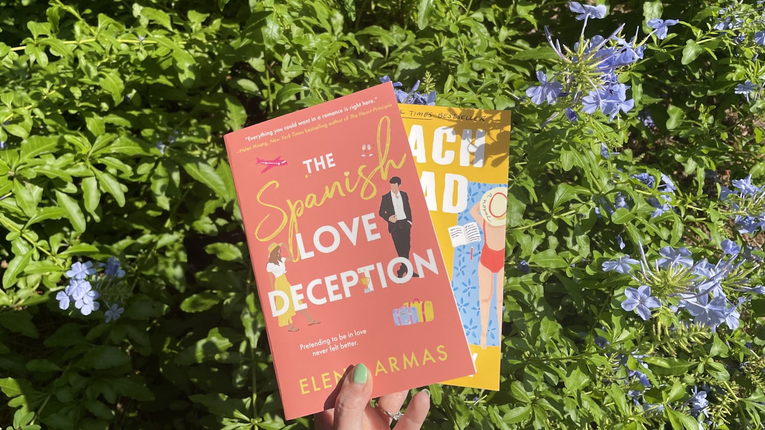 A photo illustration of "The Spanish Love Deception" and "Beach Read" on June 21, 2022.