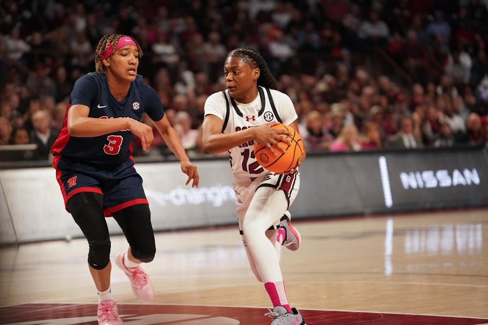 <p>FILE — Sophomore guard MiLaysia Fulwiley dribbles down the court on Feb. 4, 2024 at Colonial Life Arena. Fulwiley scored 18 points in the Gamecocks' win against NC State on Nov. 10 in Charlotte.</p>