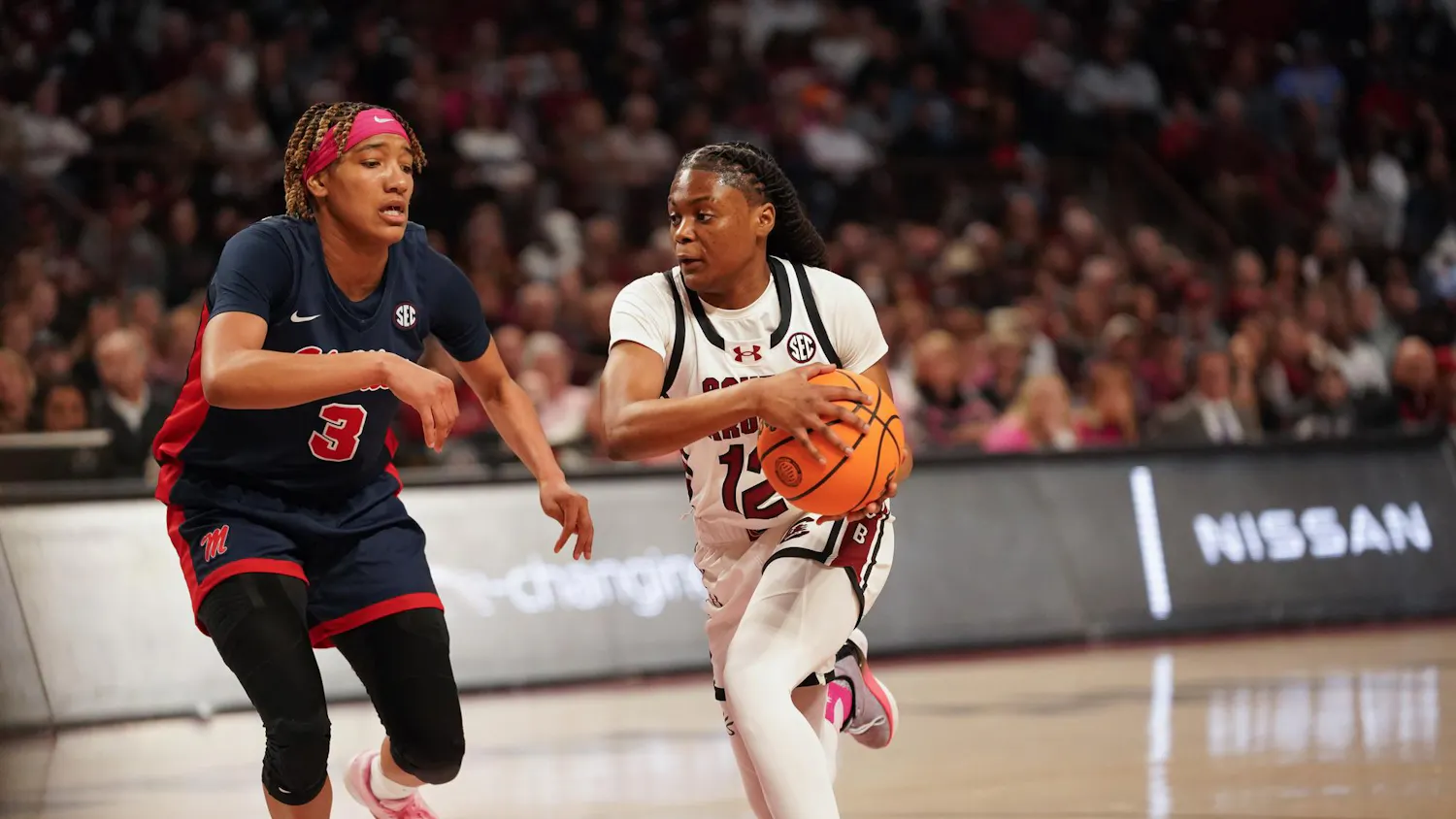 FILE — Sophomore guard MiLaysia Fulwiley dribbles down the court on Feb. 4, 2024 at Colonial Life Arena. Fulwiley scored 18 points in the Gamecocks' win against NC State on Nov. 10 in Charlotte.