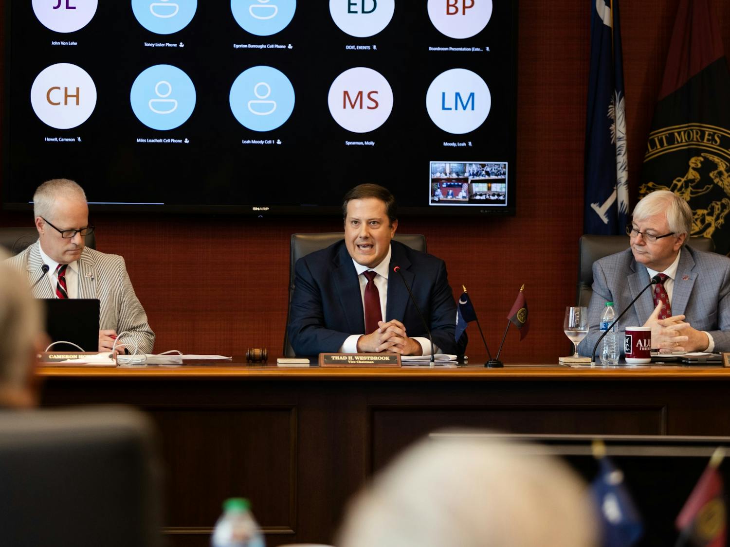 FILE—Newly elected chairman Thad Westbrook speaks to the board of trustees during a meeting on Aug. 19 at the Pastides Alumni Center.