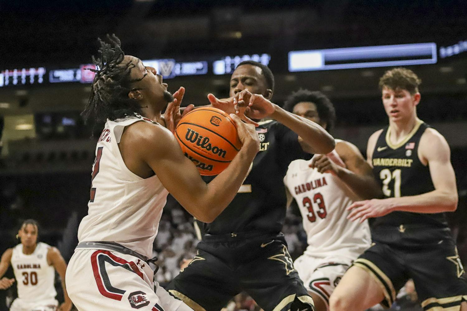South Carolina couldn't keep up with Vanderbilt's offense during their matchup at Colonial Life Arena on Feb. 14, 2023. Both teams struggled to maintain a strong shooting game, scoring less than 40% of their field goals and 30% of their three-point shots. The Commodores beat the Gamecocks 75-64, marking this the team's seventh consecutive loss and placing them 2-11 in the SEC.&nbsp;