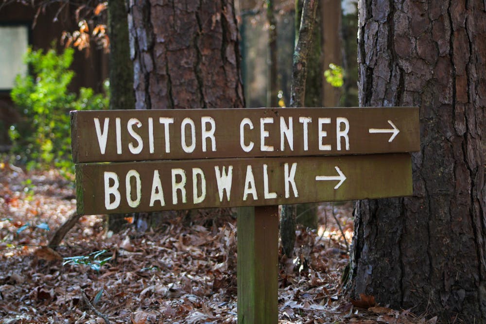 <p>A sign found at the entrance of the Congaree National Park in Hopkins, South Carolina, on Jan. 22, 2026. The marked paths are part of several hiking spots in the region that offer accessible routes for residents looking to explore the outdoors.</p>