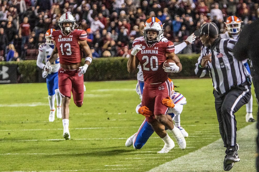 Junior running back Kevin Harris works his way towards the end zone. The Gamecocks beat Florida 40-17. 