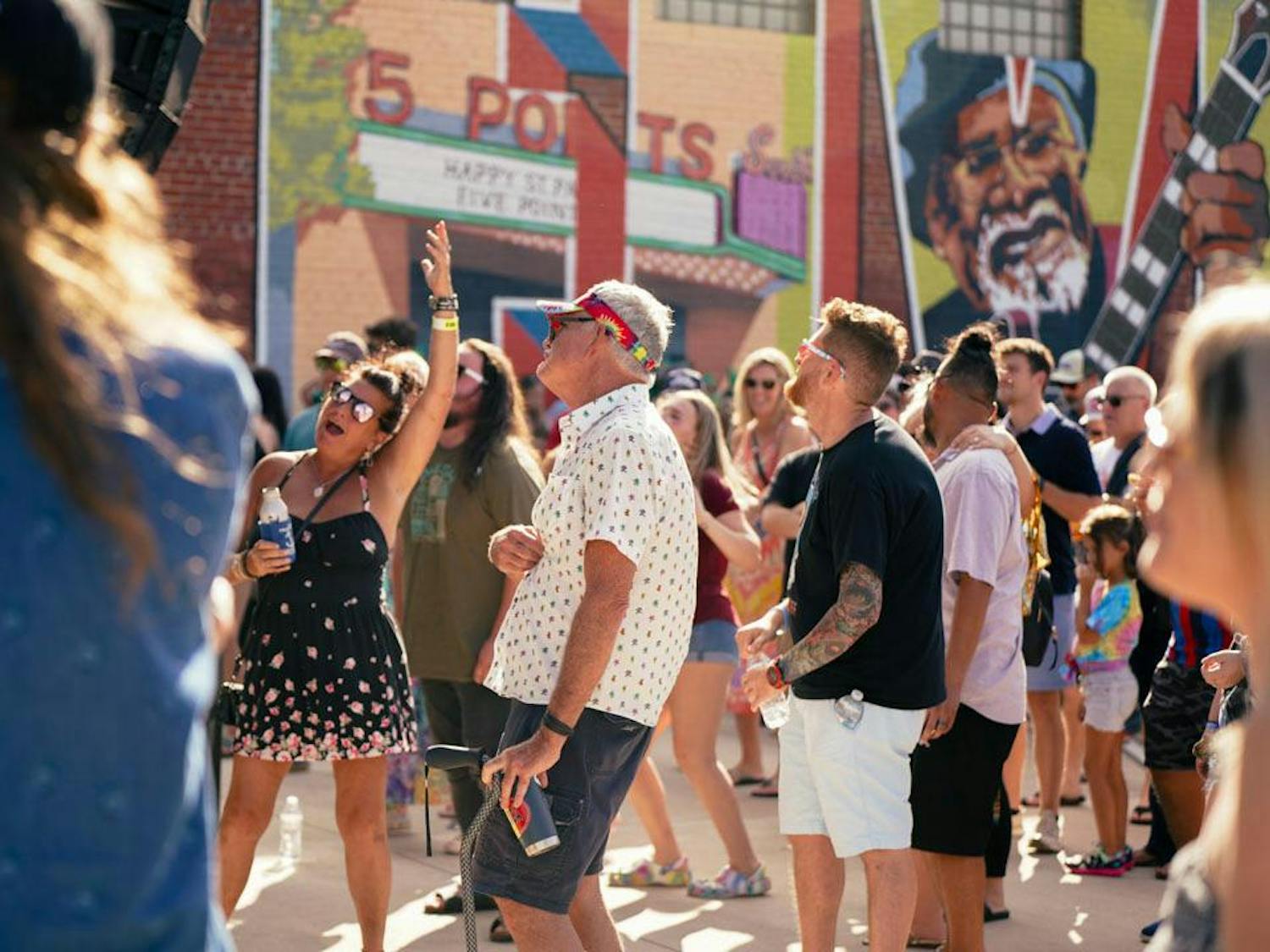 Festivalgoers dance to music played by a local band on Oct. 1, 2023. JerryFest honors the legacy of Jerry Garcia, the late lead guitarist and vocalist of Grateful Dead.