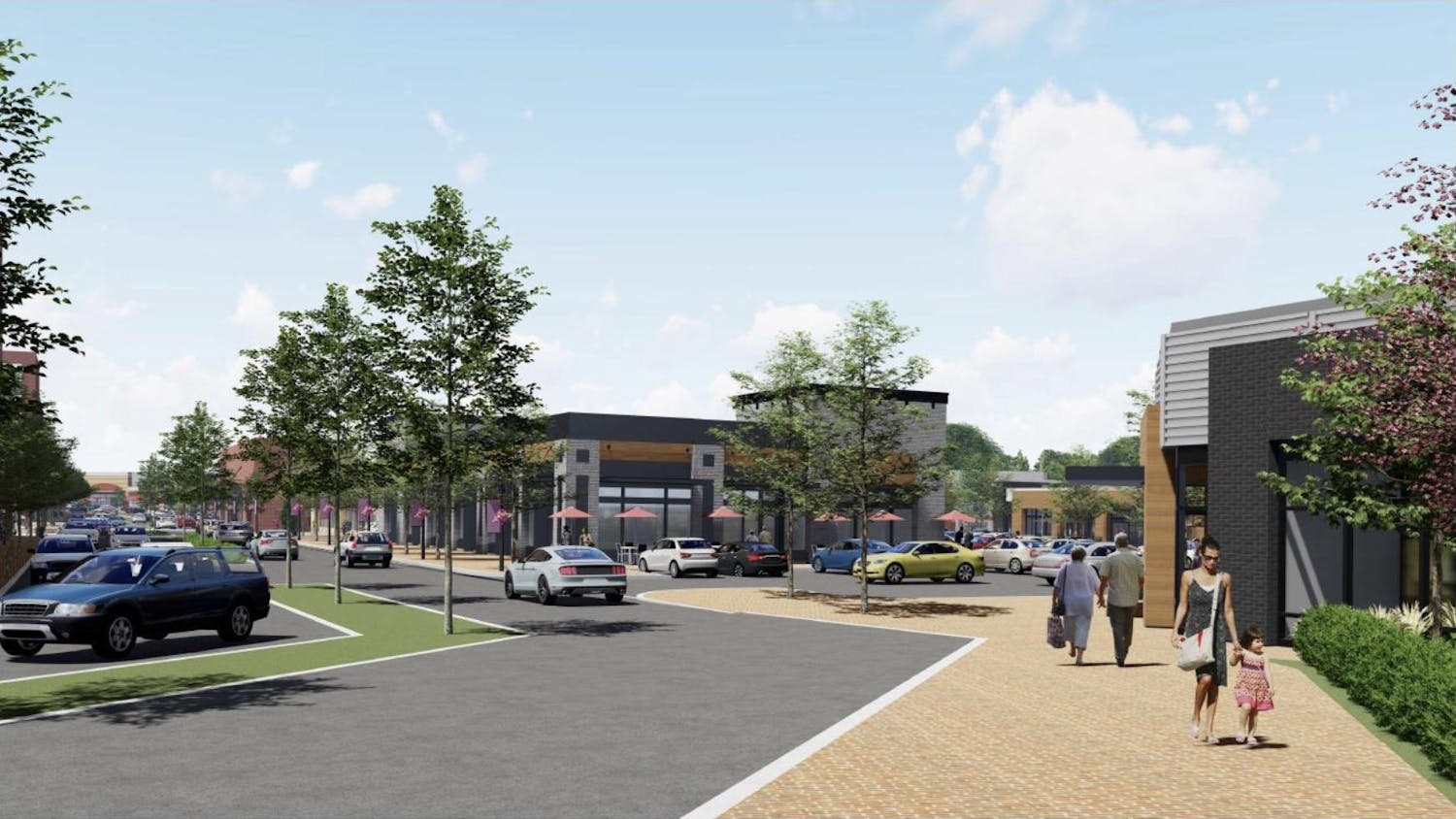 A rendering of the plans for the redevelopment of Richland Mall in Forest Acres, showing an open-air shopping center instead of a traditional mall format. Richland Mall officially closed in 2023, but the mall's interior has been closed to the public since 2022.
