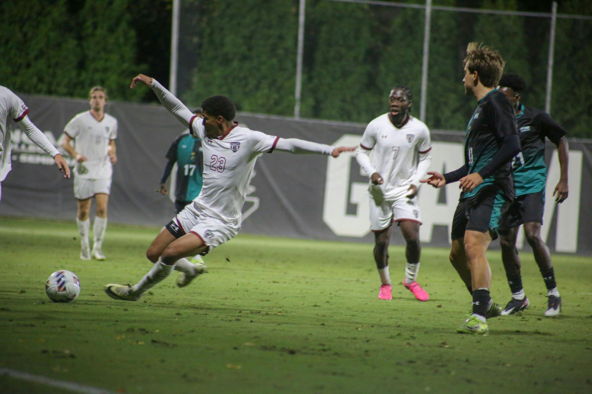 The South Carolina men's soccer team lost 3-1to Coastal Carolina at a home game in Eugene E. Stone III Stadium on Oct. 26, 2025. The Gamecocks were able to secure their first goal in the first half in the first eight minutes, however the Chanticleers quickly followed with a goal of their own to tie during halftime. The Gamecocks were unable to block two goals made during the second half by the Chanticleers, leading to a loss. The next game will be away against Georgia Southern on Oct. 31 at 7 p.m.