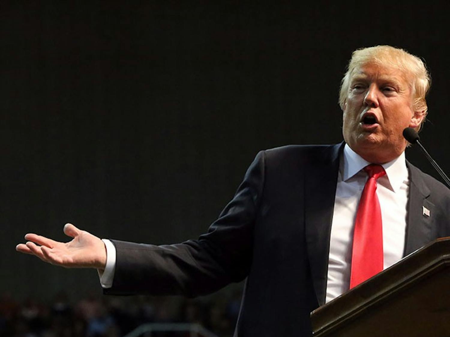Republican presidential candidate Donald Trump speaks during a rally at the Mississippi Coast Coliseum in Biloxi, Miss., on Saturday, Jan. 2, 2016. (John Fitzhugh/Biloxi Sun Herald/TNS)