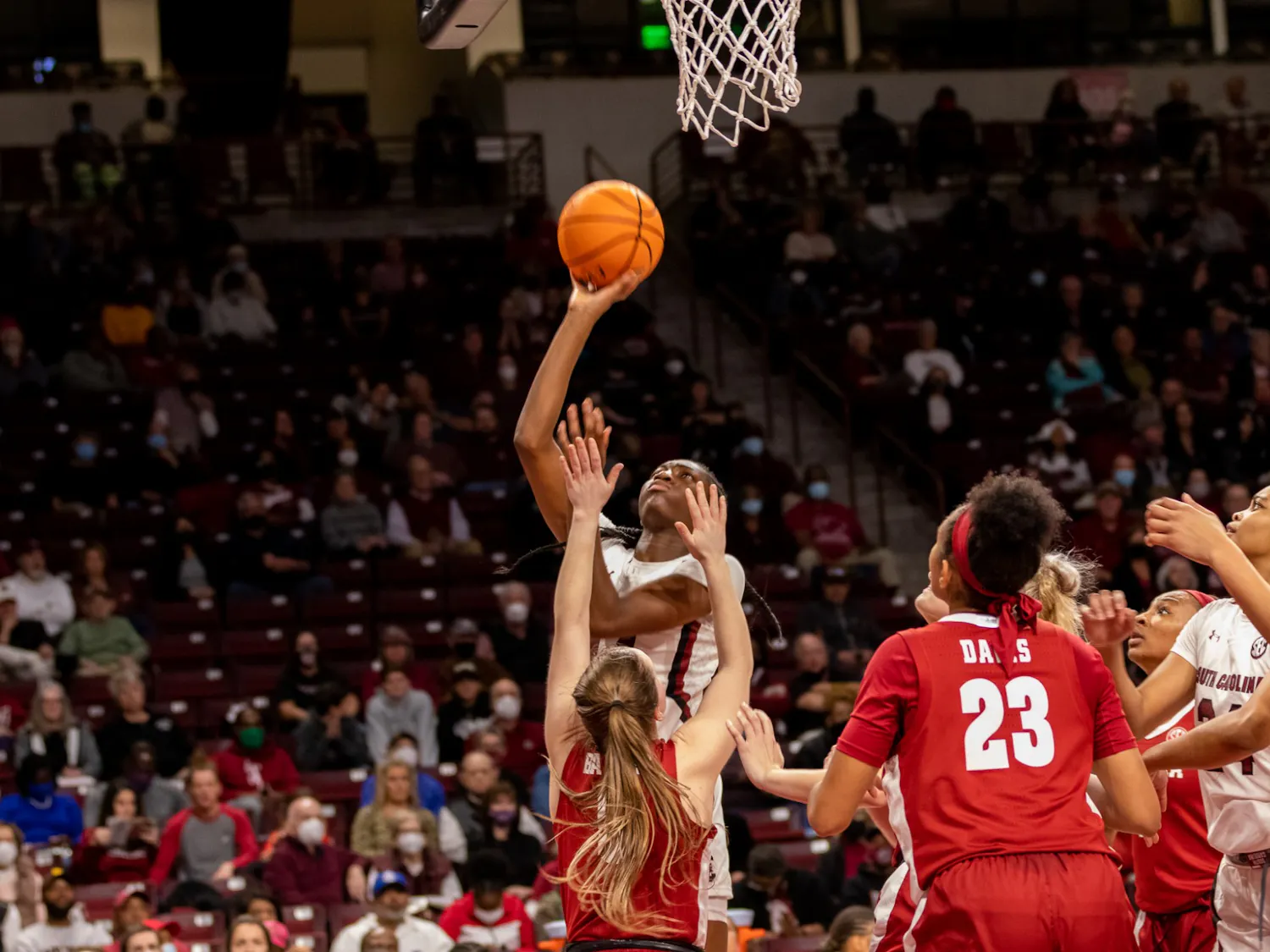 Freshman guard Saniya Rivers goes in for layup against Alabama on Thursday Feb. 3, 2022. South Carolina beat the Crimson Tide 83-51. 