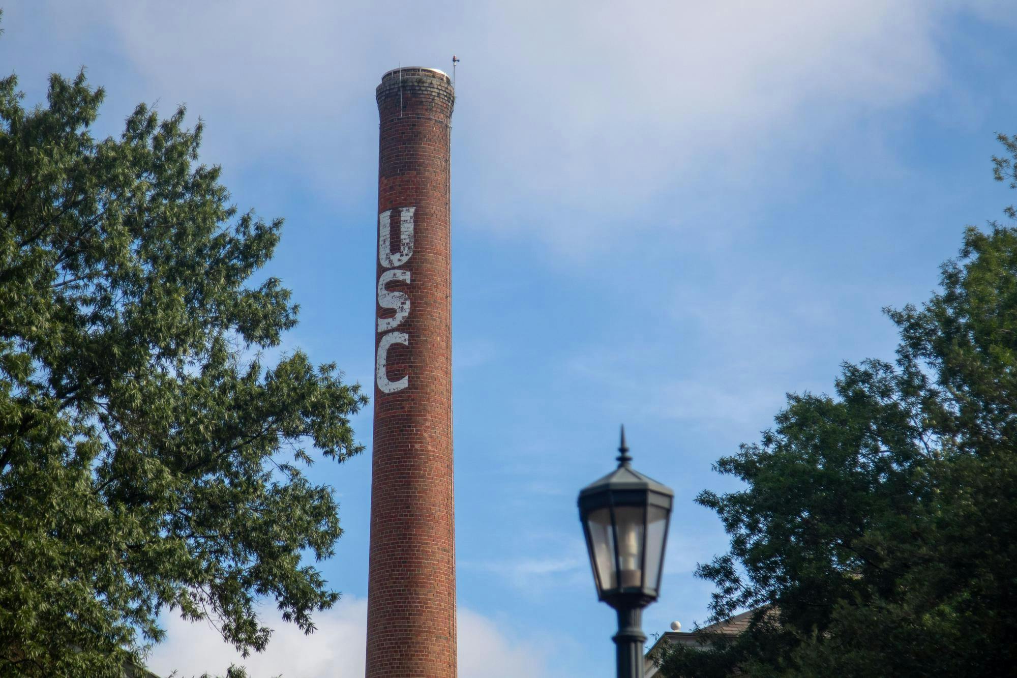 FILE — The University of South Carolina smokestack during the morning hours on July 8, 2024. 