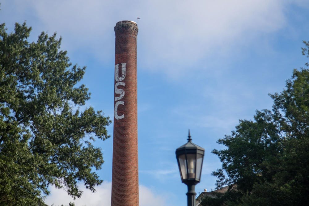 <p>FILE — The University of South Carolina smokestack during the morning hours on July 8, 2024. </p>