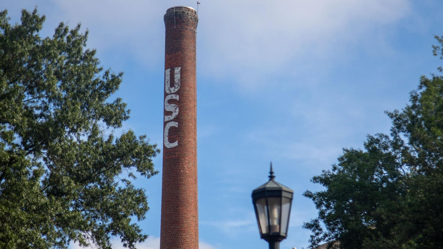 FILE — The University of South Carolina smokestack during the morning hours on July 8, 2024.