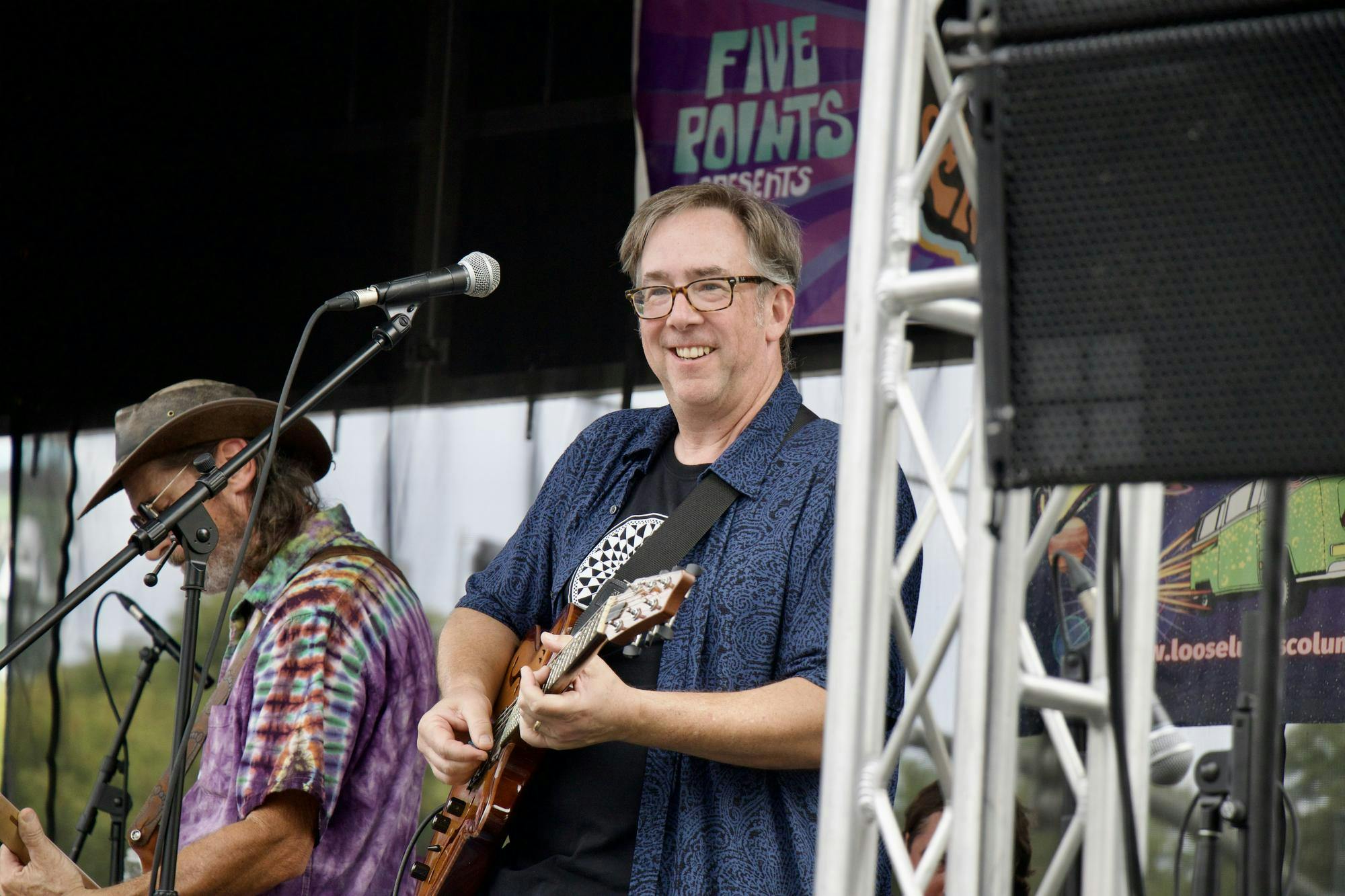 Greg Bates of Stillhouse looks into the crowd while playing his guitar on the stage at Five Points during JerryFest on Oct. 5, 2025. The festival lasted from 12 p.m. to 8 p.m.