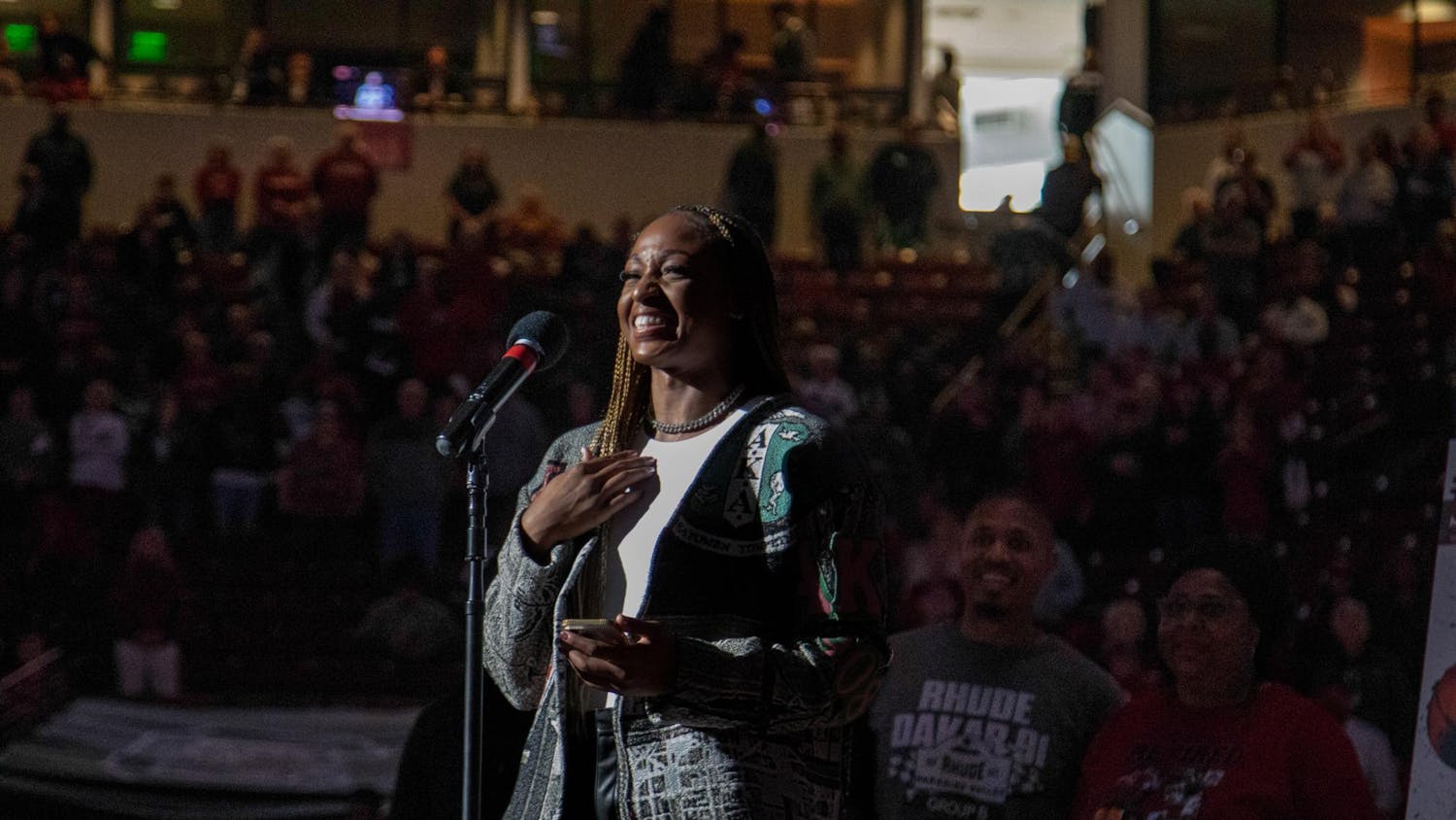 WNBA player Tiffany Mitchell speaks to the crowd during her jersey retirement ceremony on Nov. 12, 2023. The former Gamecock was drafted by the Indiana Fever as a first-round pick in the 2016 WNBA draft.