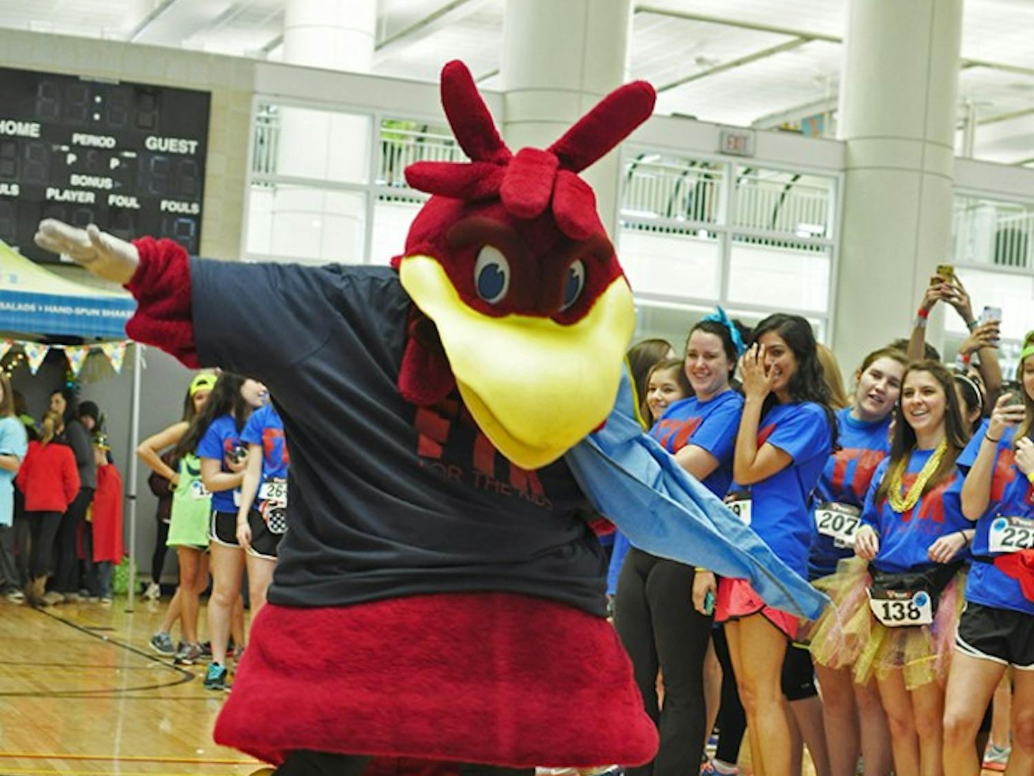 	Cocky got the crowd going, showing off his moves while everyone waited for Dance Marathon to begin.
Brian Almond/The Daily Gamecock
