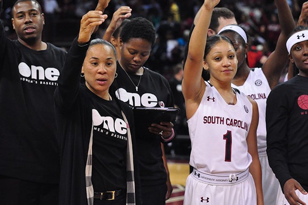 <p>Head coach Dawn Staley's South Carolina team faces Vanderbilt on Sunday, the Gamecocks' fourth game in a 10-day span. </p>