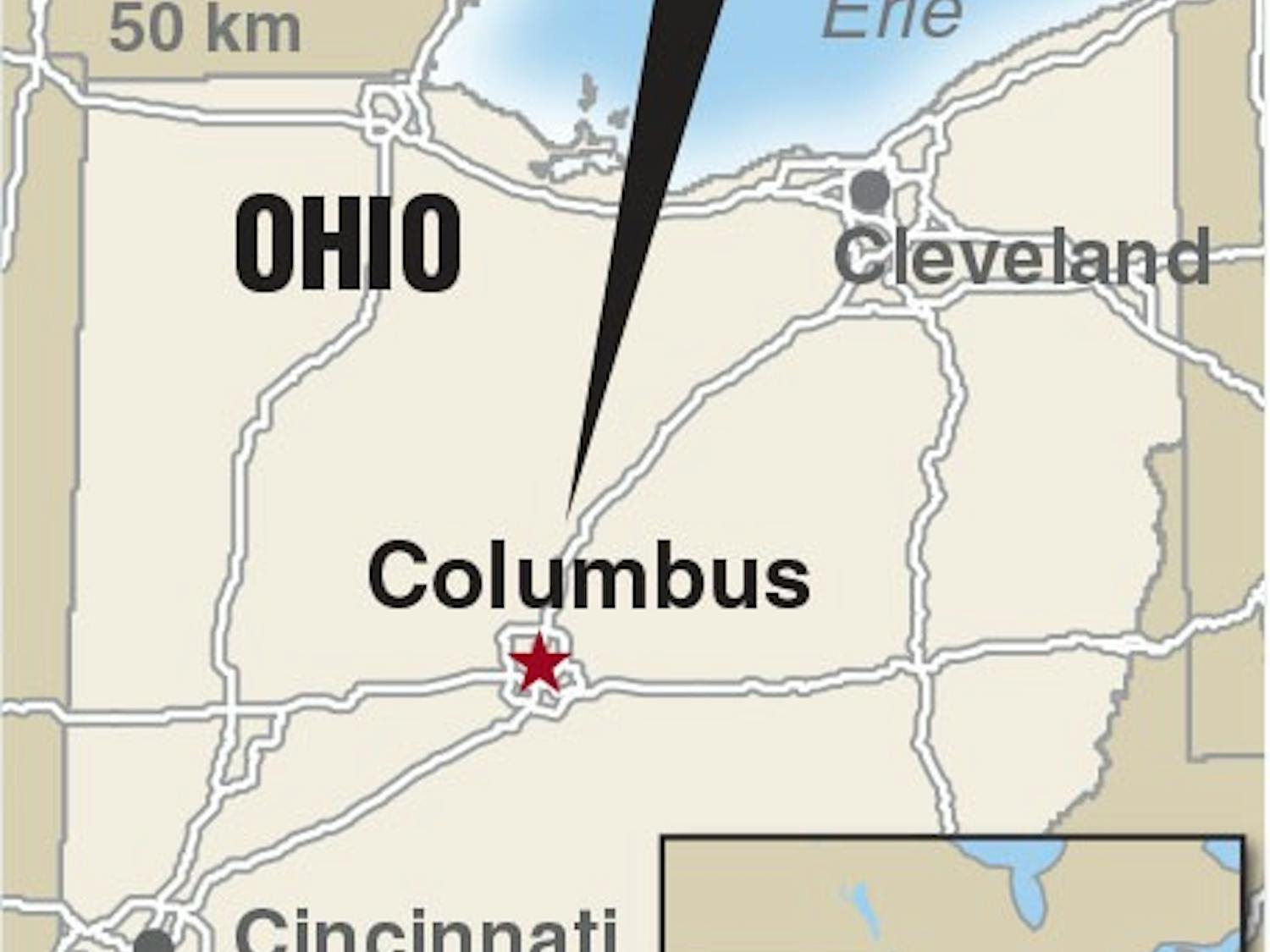 Locator map of Columbus, Ohio where a boy with a BB gun was shot and killed by police.