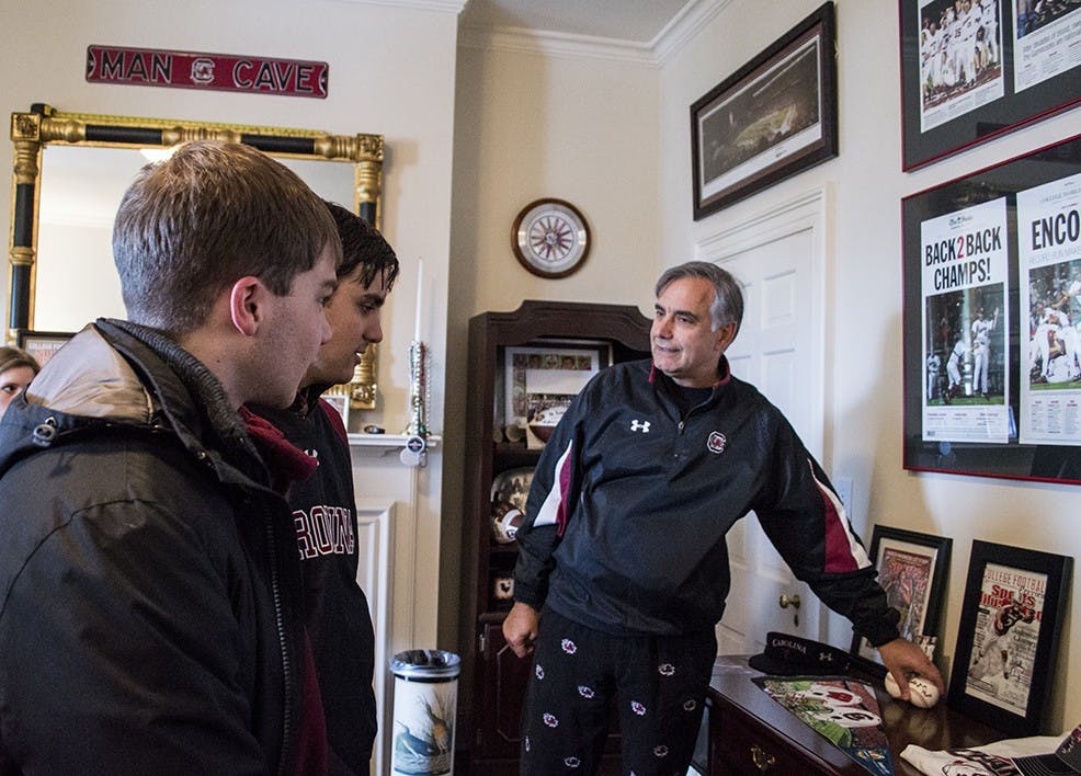 	One stop of the tour featured a Gamecock-themed room bearing a sign that read &#8220;man cave.&#8221;