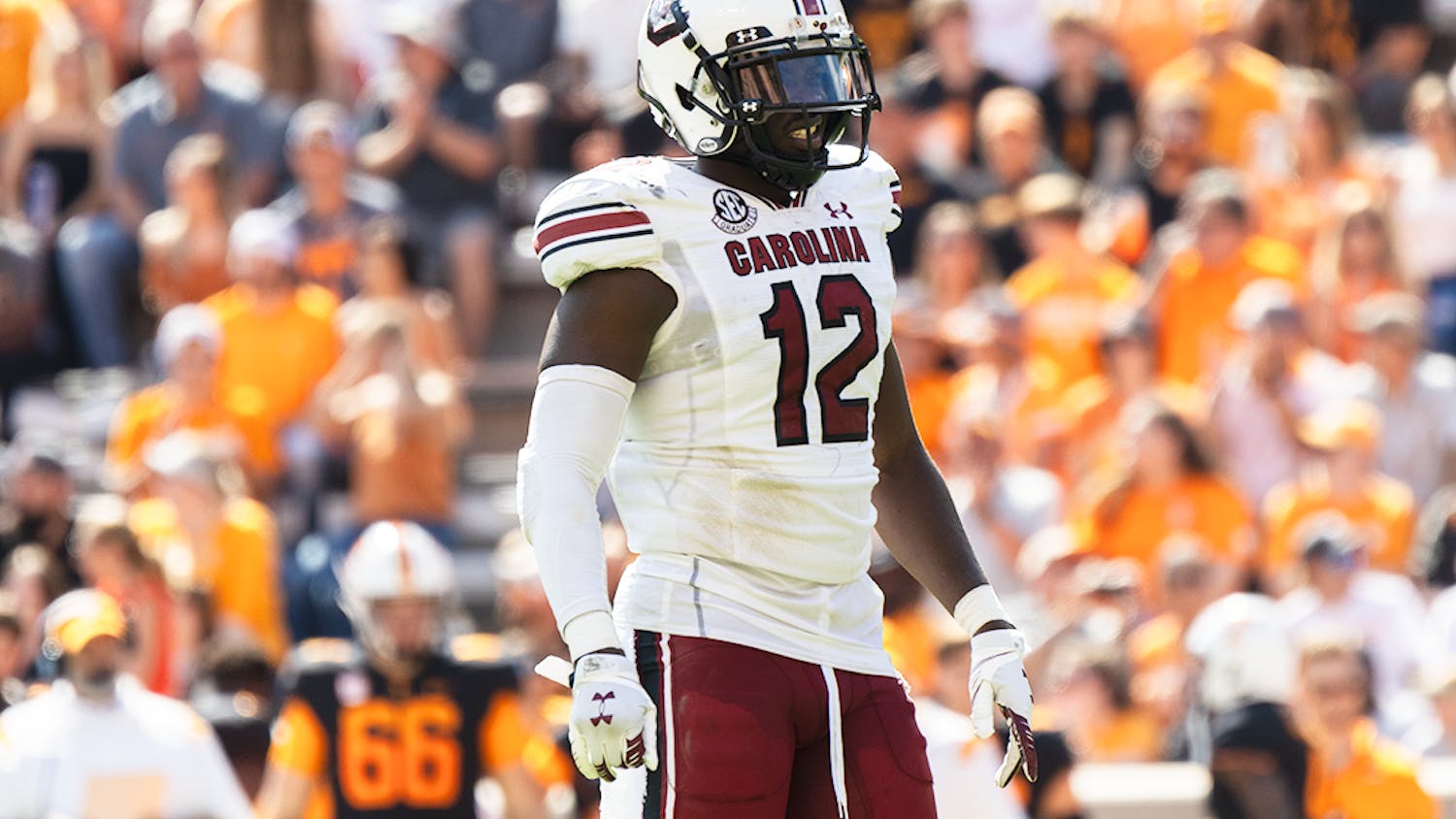 Redshirt senior defensive back Jaylan Foster taking the field at Neyland Stadium on Oct. 9, 2021.