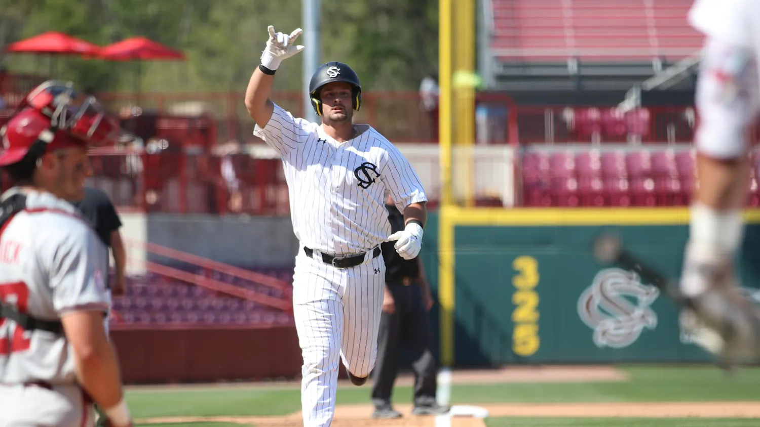 Senior catcher Jake Randolph rounds the bases after hitting a home run in South Carolina’s game against the Arkansas on March 22, 2026. Randolph hit a season-high of two home runs in the game, contributing to the Gamecocks’ 9-4 win.