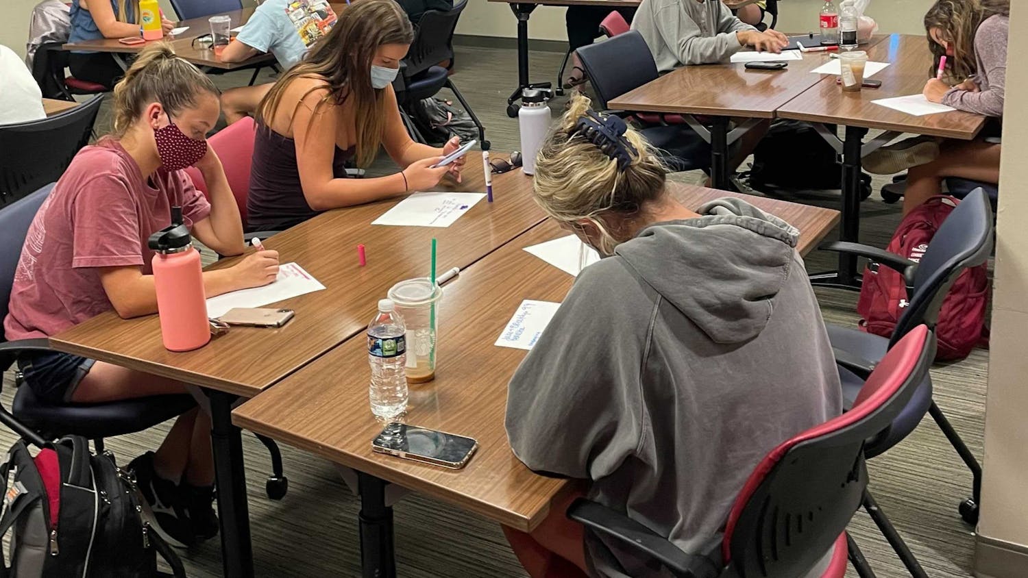 Peer leaders are working on their lesson plans for the students in U101.