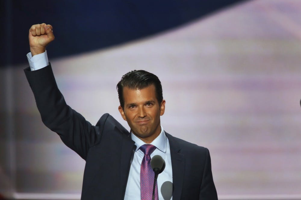 Donald Trump Jr., Donald Trump's son, speaks on the second day of the Republican National Convention on Tuesday, July 19, 2016, at Quicken Loans Arena in Cleveland. (Carolyn Cole/Los Angeles Times/TNS)