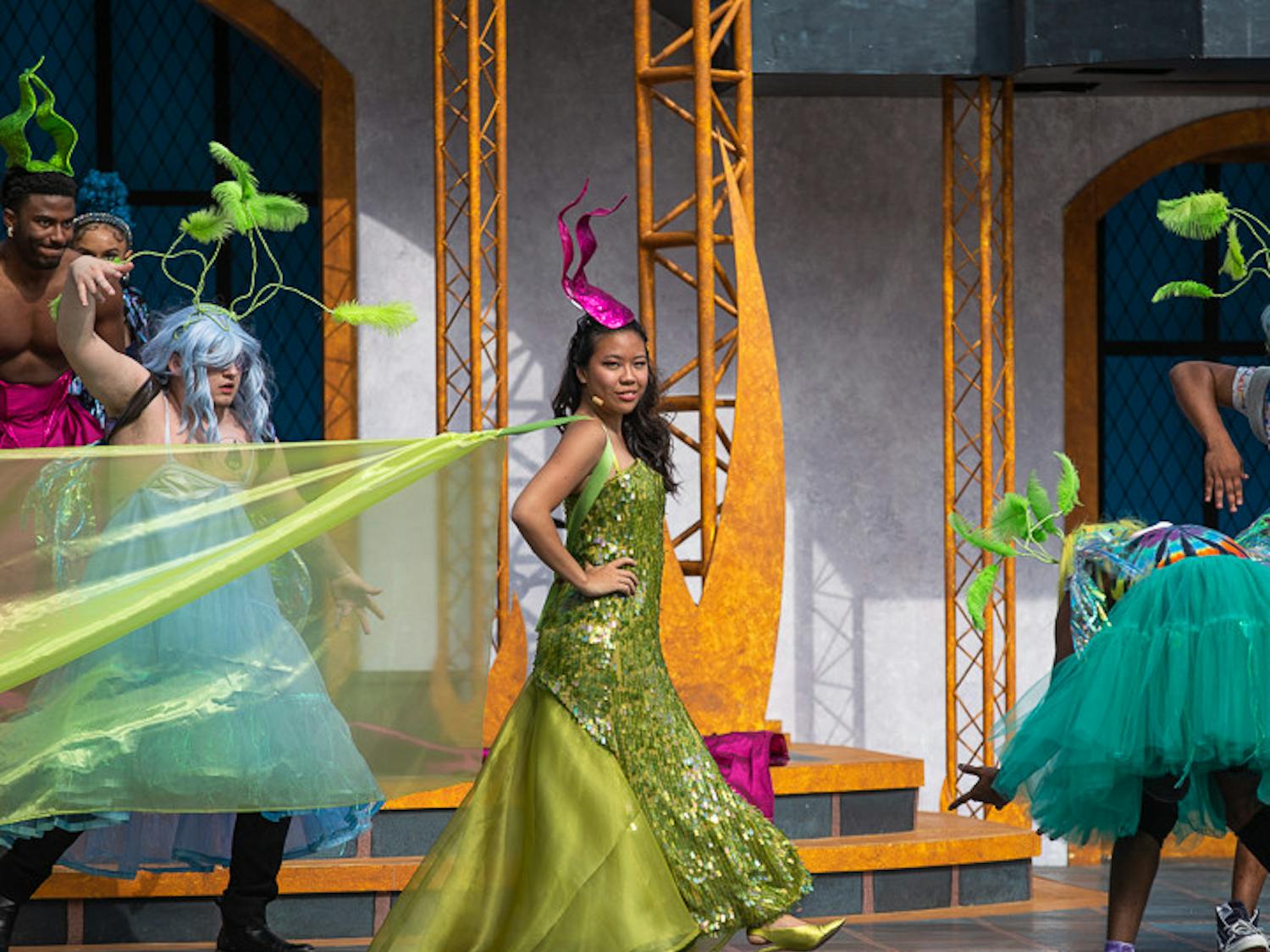 Titania, portrayed by fourth-year hospitality and tourism student Zoe Chan, walks across the stage during the beginning of "A Midsummer Night's Dream" on Oct. 9, 2022. &nbsp;USC Department of Theatre and Dance held the play from October 2 to 9, 2022.&nbsp;