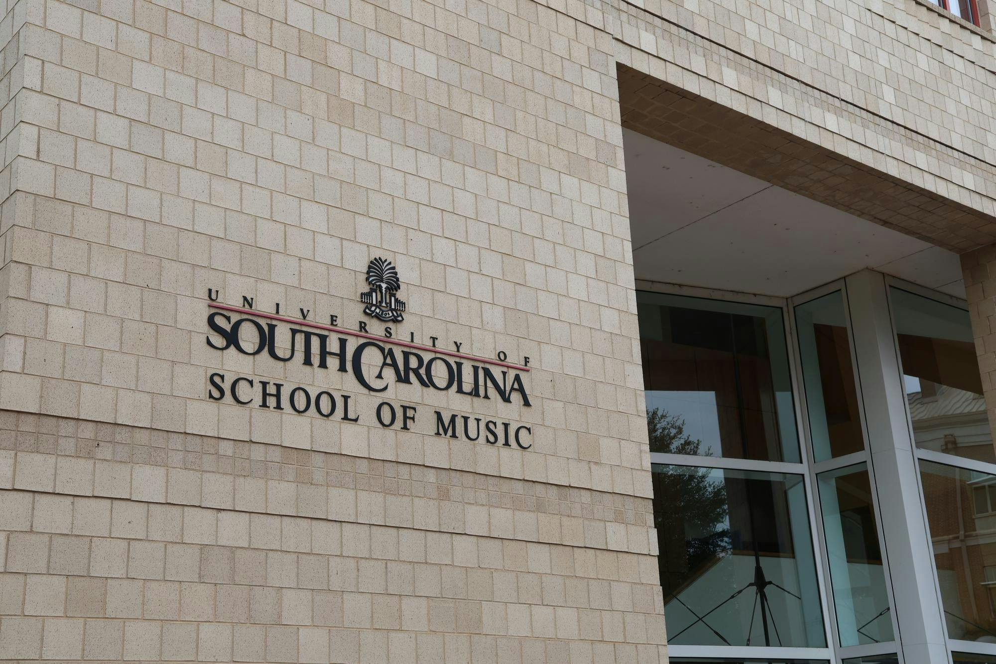 The front entrance to the University of South Carolina School of Music in Columbia, South Carolina, on Sept. 12, 2024. The School of Music is celebrating the 100th year of music education at USC over the next year, offering performances, events and information about the school's history.