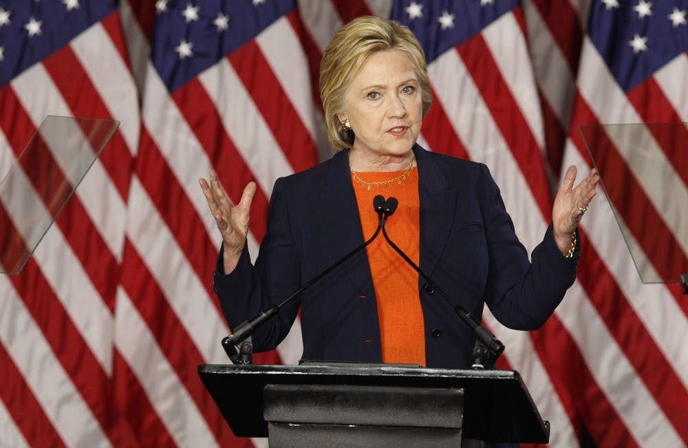 Democratic presidential candidate Hillary Clinton speaks to supporters at Balboa Park in San Diego on Thursday, June 2, 2016. (John Gibbins/San Diego Union-Tribune/TNS)