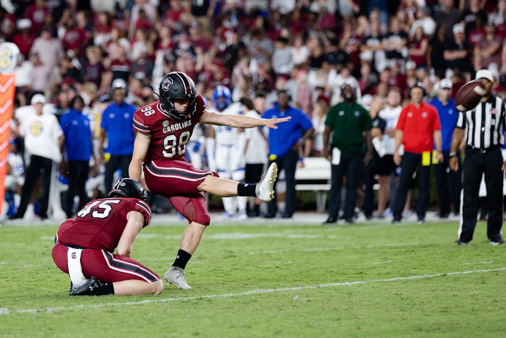 Junior kicker Mitch Jeter makes a field goal during a game against Georgia State on Sept. 3, 2022. The Gamecocks won 35-14. 